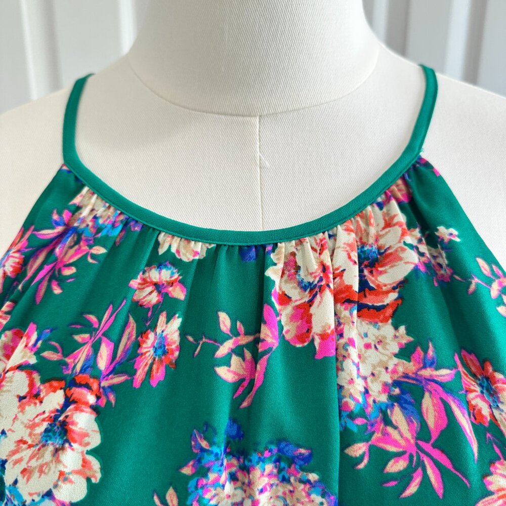 Charles Henry Cold Shoulder Floral Green Mini Dress Elastic Waist Summer Size M - Picture 3 of 11